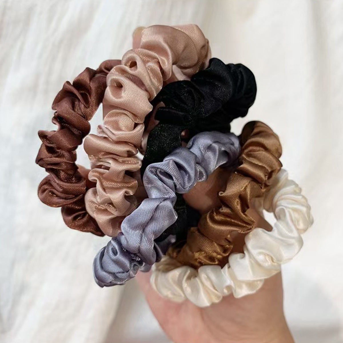 Girls Simple Satin Thin Scrunchies Ponytail Hair Ties Solid Color