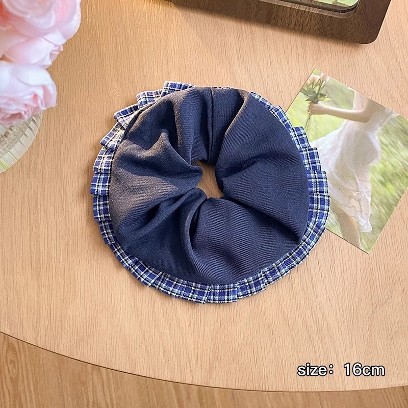 Women's Handmade Spring Ponytail Hair Scrunchie Checkered Fabric