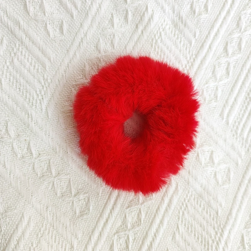 Women's Cute Plush Donut Hair Ties Winter Rabbit Fur Scrunchies Solid Color