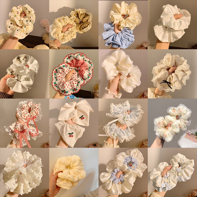 Women Daily Oversized High Elastic Lace Hair Scrunchie Elegant Floral