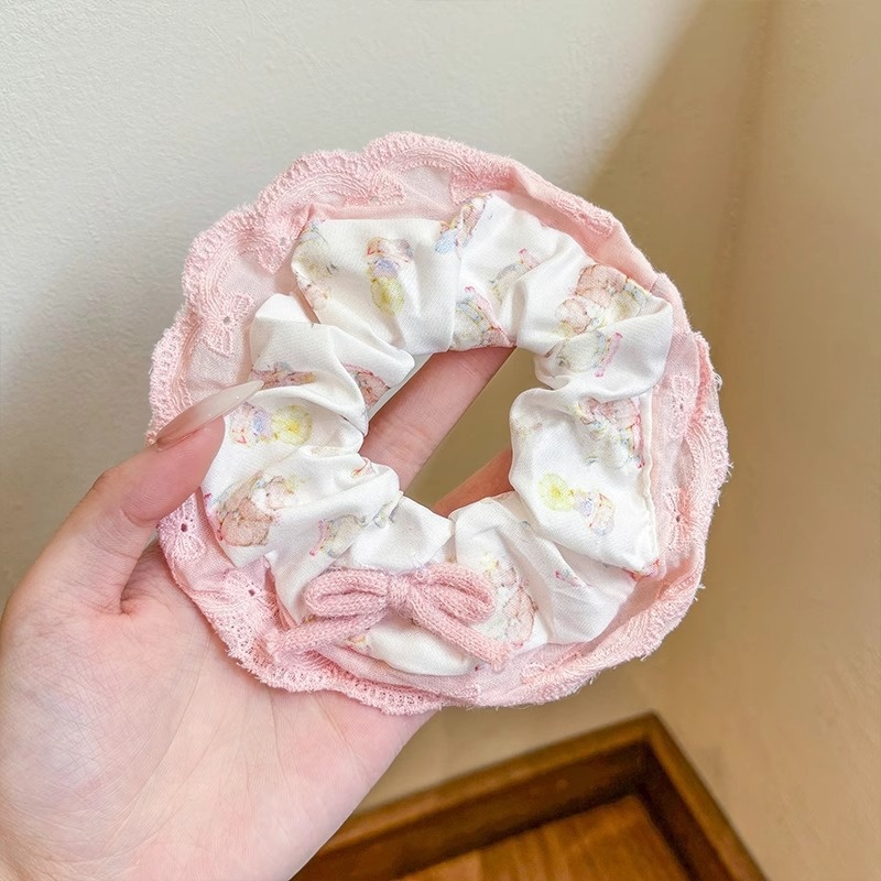 Women's Cloth Lace Scarf Scrunchie Daily Hair Tie Spring Tulip Floral