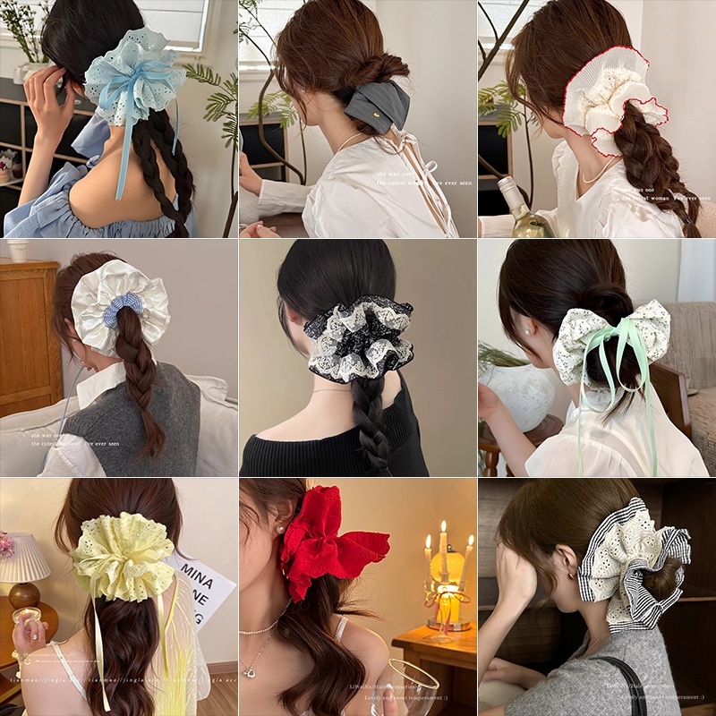 Women Daily Oversized High Elastic Lace Hair Scrunchie Elegant Floral