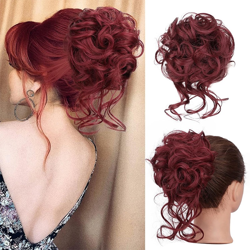 Women Daily Updo Messy Bun Hair Ring High Temp Silk Natural Texture