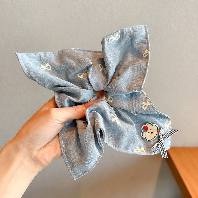 Women's Cloth Lace Scarf Scrunchie Daily Hair Tie Spring Tulip Floral