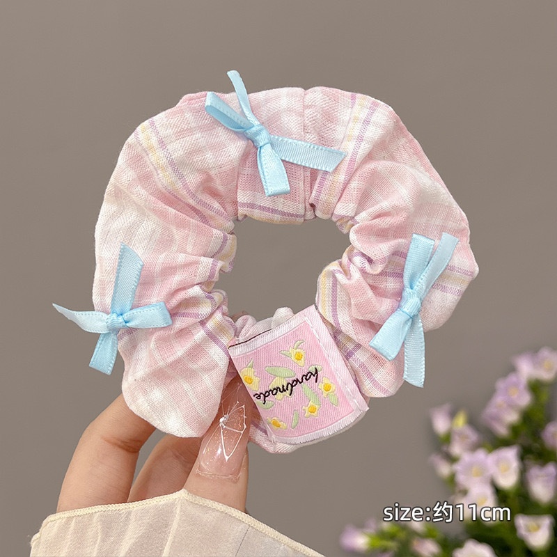 Women Spring Summer Cloth Hair Scrunchie Tie Romantic Polka Dot Lace