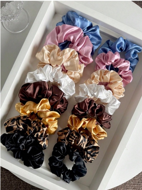 Women Elastic Hair Ties 16Pcs Cute Round Oval Fabric Bands Solid Color