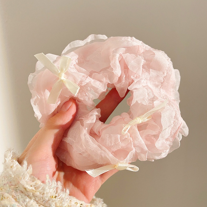 Women's Sweet Lace Ponytail Hair Tie Cloth Scrunchie Coral Lily Floral