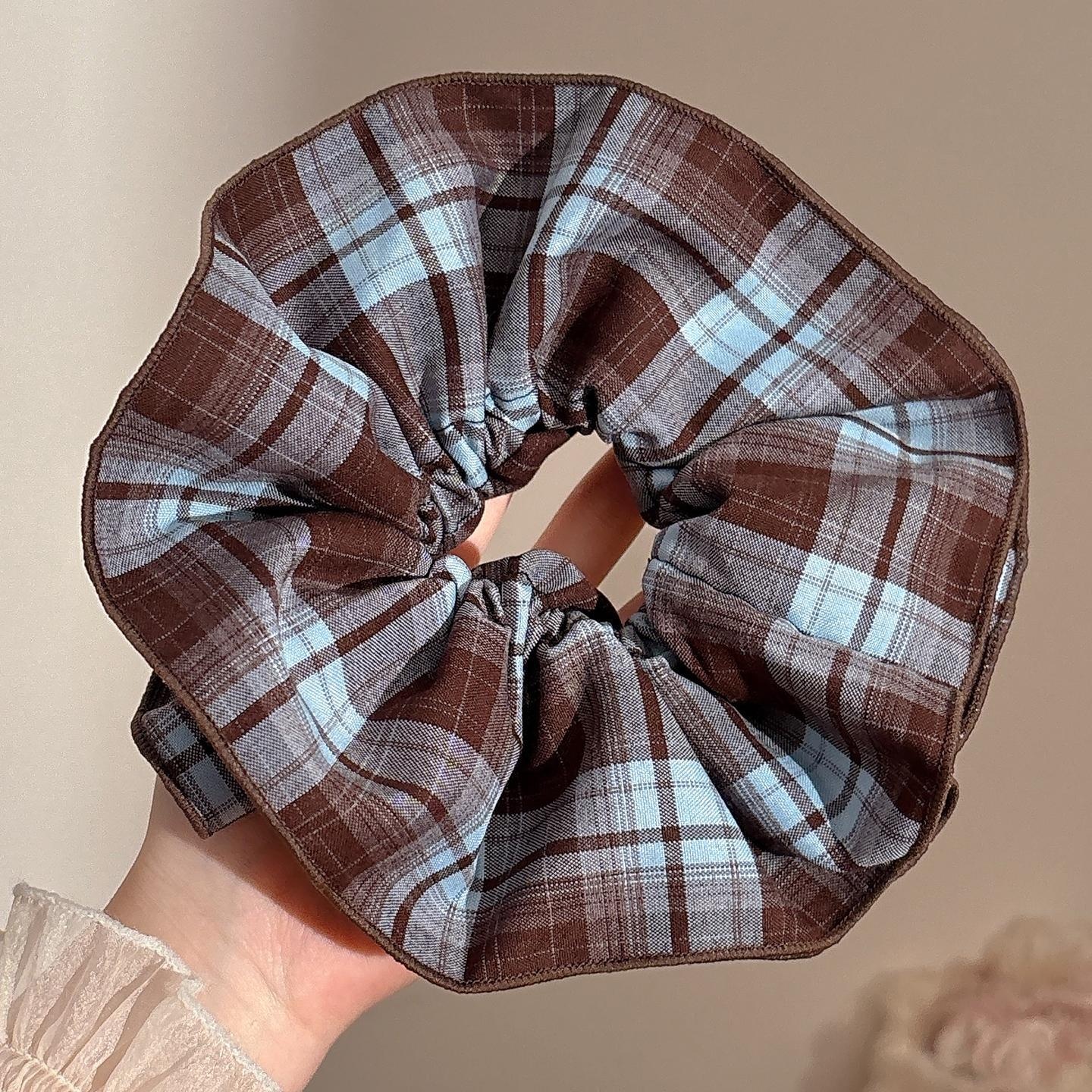 Women's Handmade Spring Ponytail Hair Scrunchie Checkered Fabric
