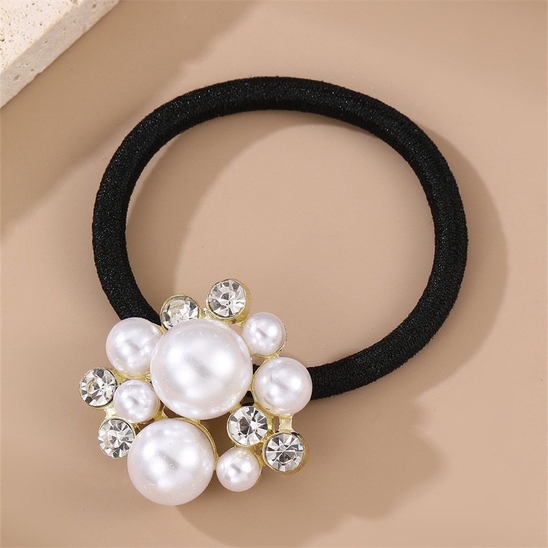 Women's High Elasticity Hair Tie Accessory French Alloy Pearl