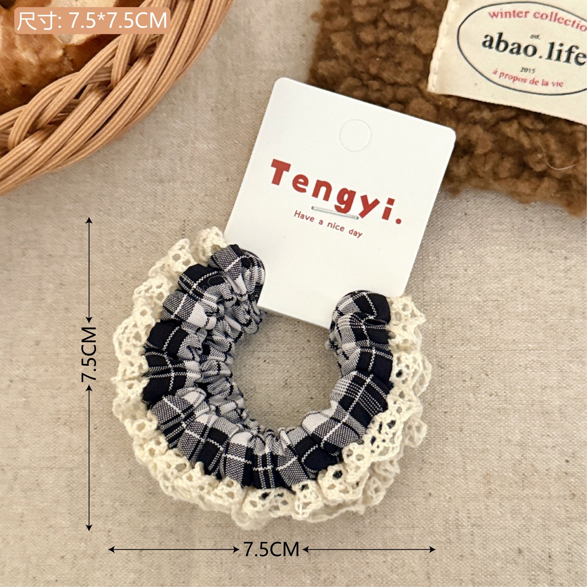 Girls Sweet Lace Trim Denim Ponytail Hair Ties Versatile Blue Cartoon Cloth