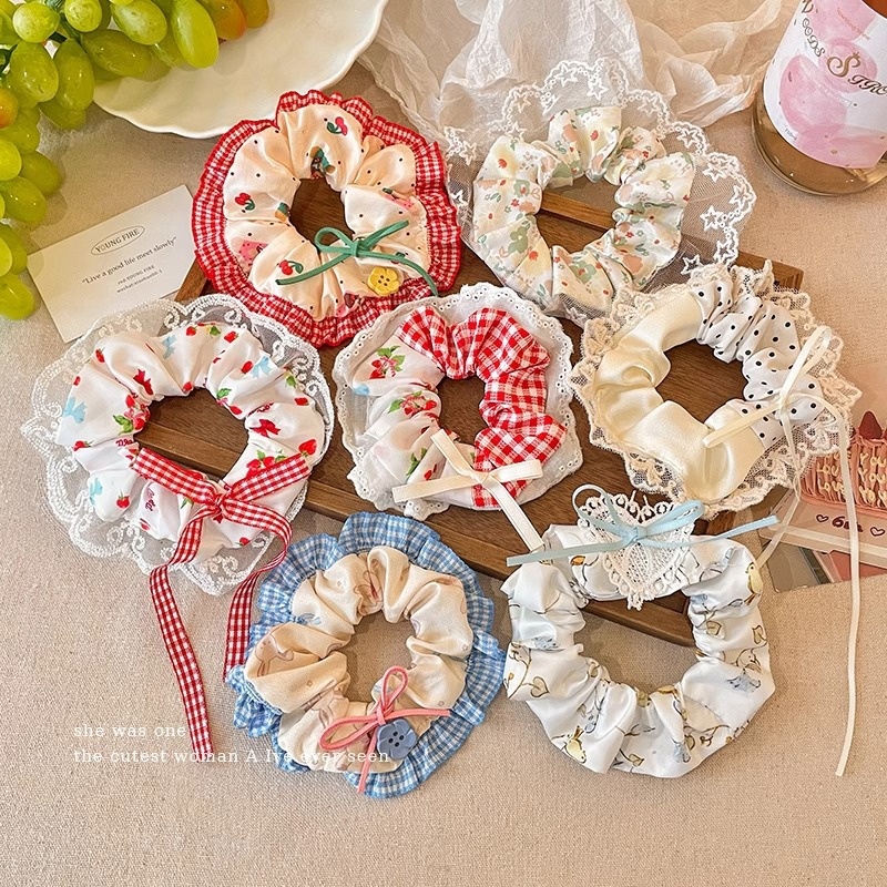 Women's Cloth Lace Scarf Scrunchie Daily Hair Tie Spring Tulip Floral