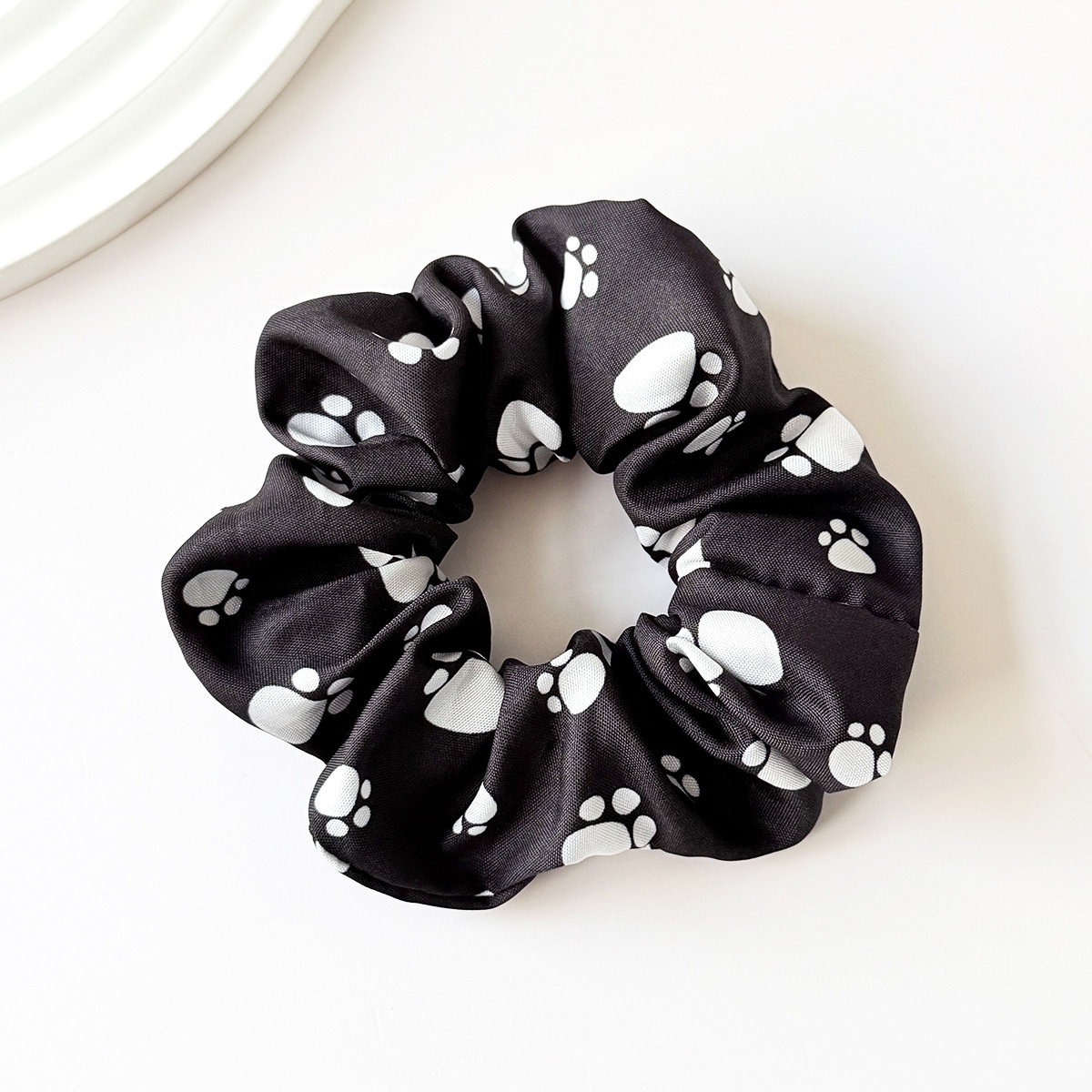Women's Cute Winter Cloth Hair Tie Accessory Black White Paw Print