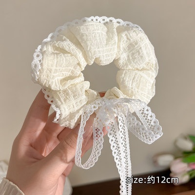 Women Spring Summer Cloth Hair Scrunchie Tie Romantic Polka Dot Lace
