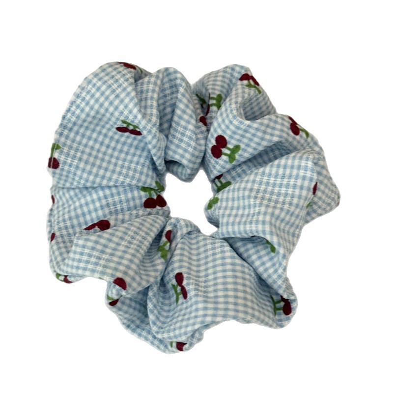 Women's All-Season Stylish Cloth Hair Scrunchies Cherry Checkered