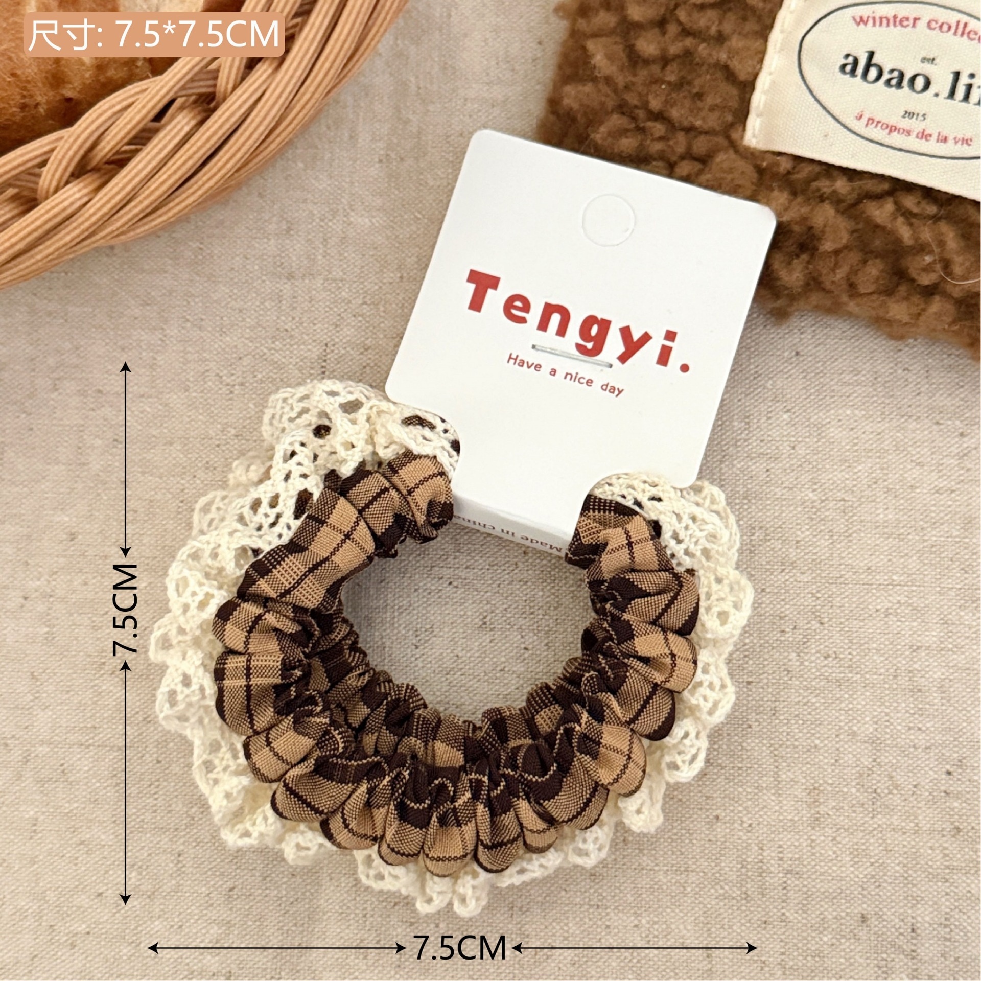 Girls Sweet Lace Trim Denim Ponytail Hair Ties Versatile Blue Cartoon Cloth