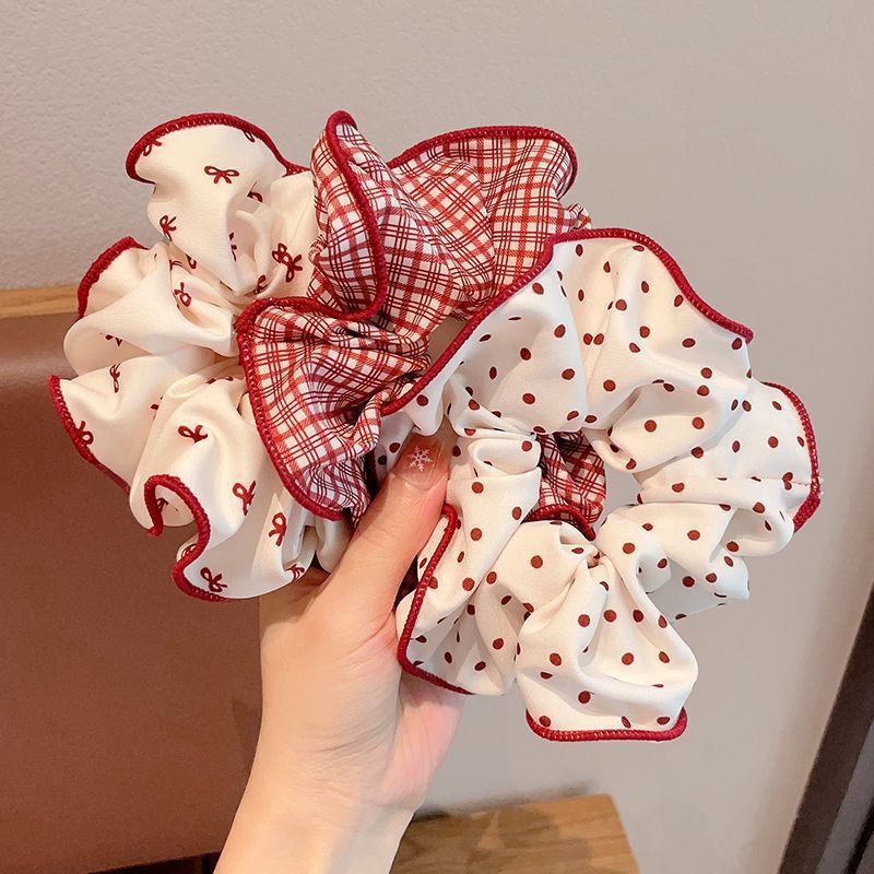 Girls High Elastic Cloth Bun Scrunchie Hair Accessories Red Bow