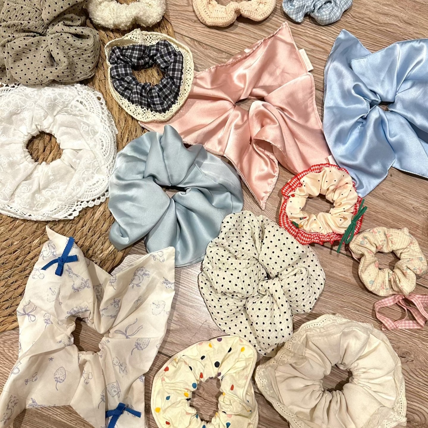 Women's Handmade Spring Ponytail Hair Scrunchie Checkered Fabric