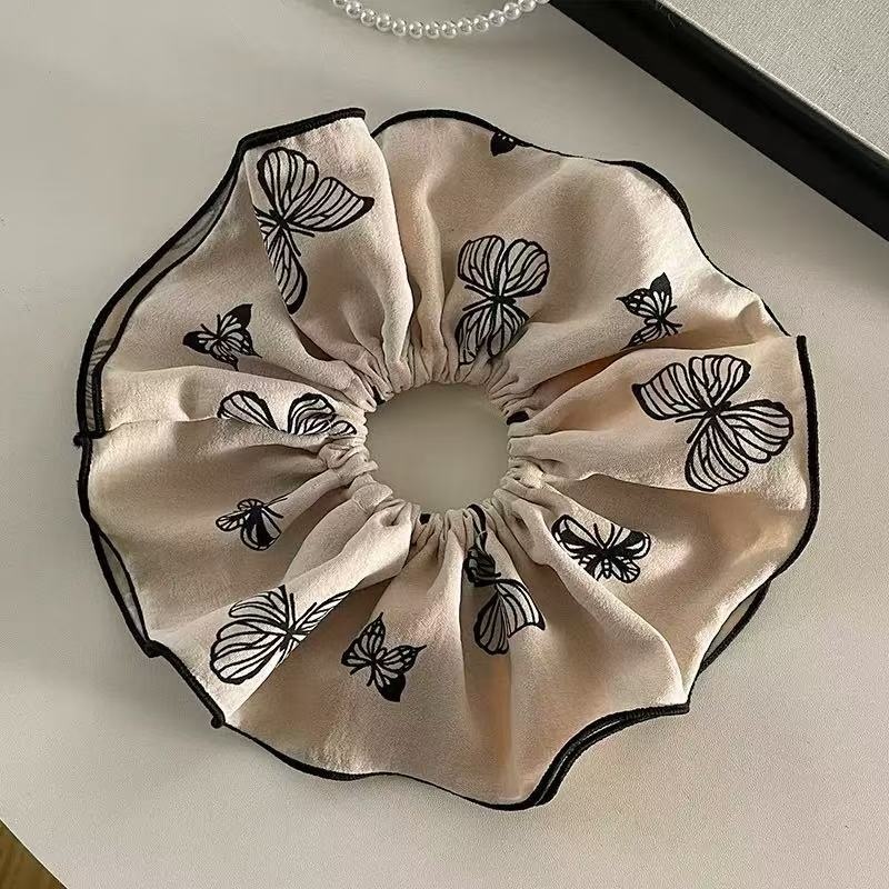 Women's High-End Large Cloth Bun Scrunchie Hair Tie Striped