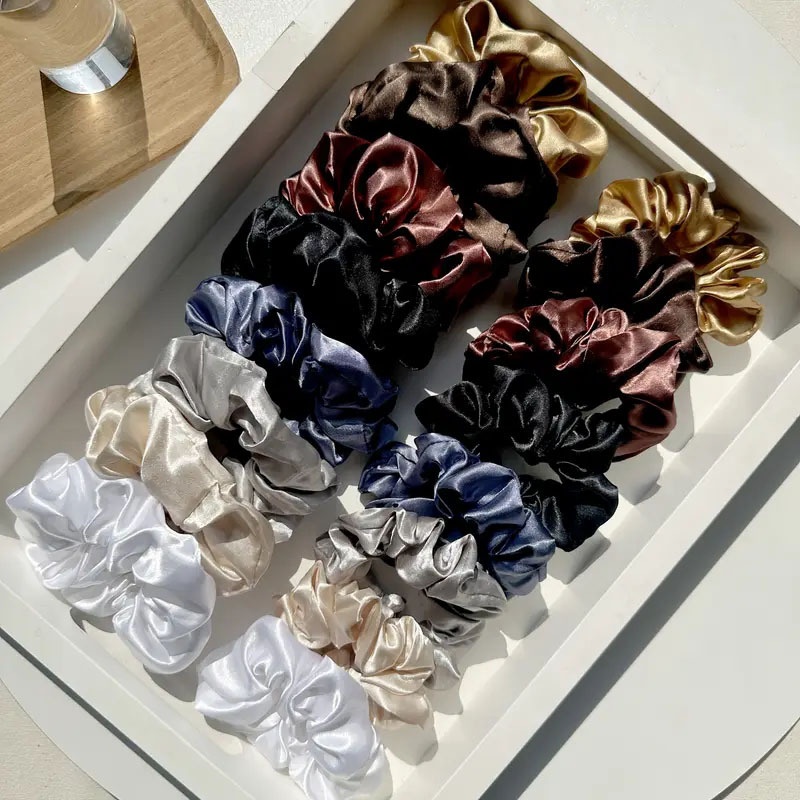 Women Elastic Hair Ties 16Pcs Cute Round Oval Fabric Bands Solid Color