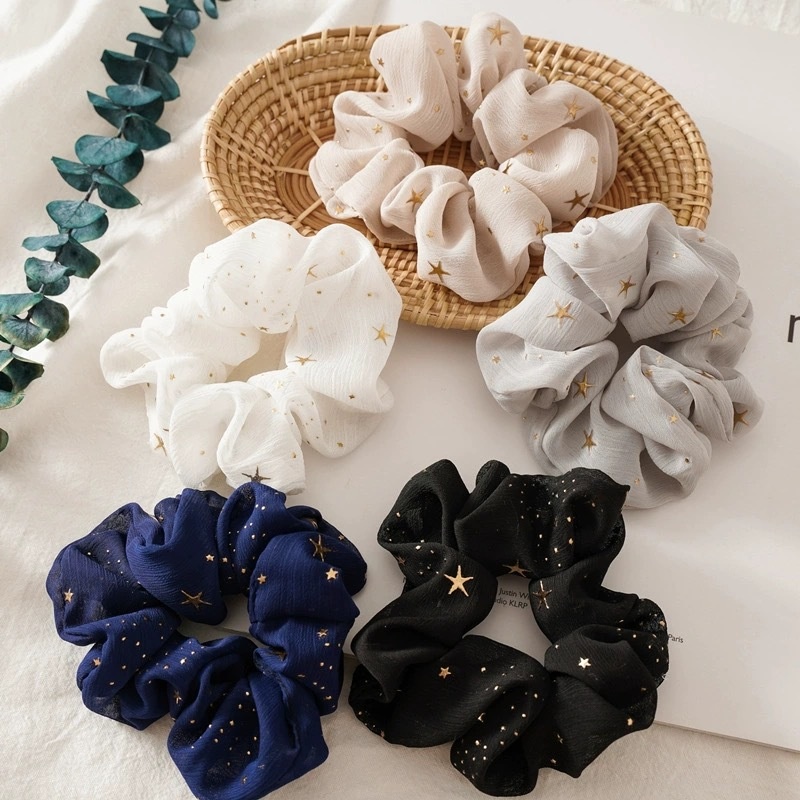 Women's Sweet Chiffon Scrunchie All-Match Hair Tie Printed Star Pattern