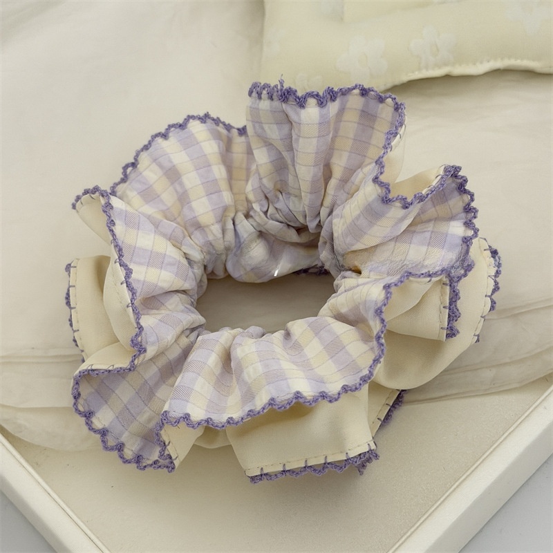 Women's Spring Summer Cloth Hair Scrunchie Sweet Purple Plaid
