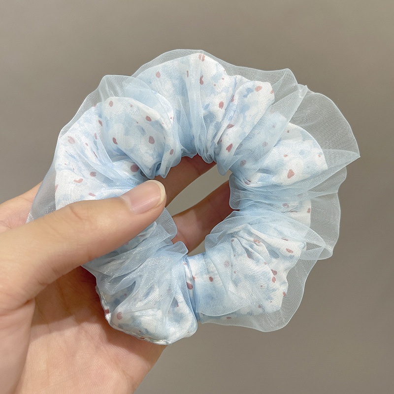 Women's Spring Summer Gauze Floral Hair Tie Rubber Band White