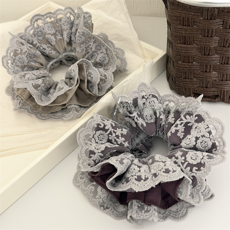 Women's Retro Lace Hair Tie For Spring Light Grey Floral Splicing