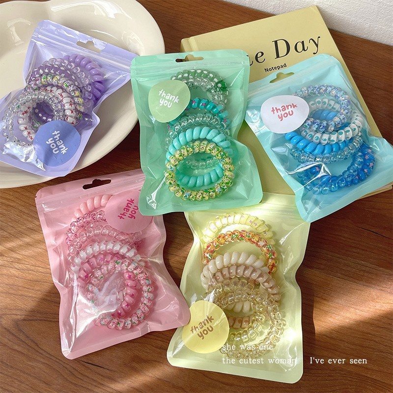 Women's Elastic Telephone Cord Hair Ties Summer Dopamine Candy Colors