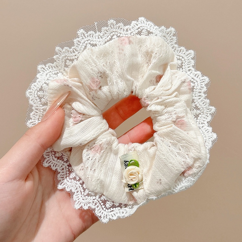 Women Daily Oversized High Elastic Lace Hair Scrunchie Elegant Floral