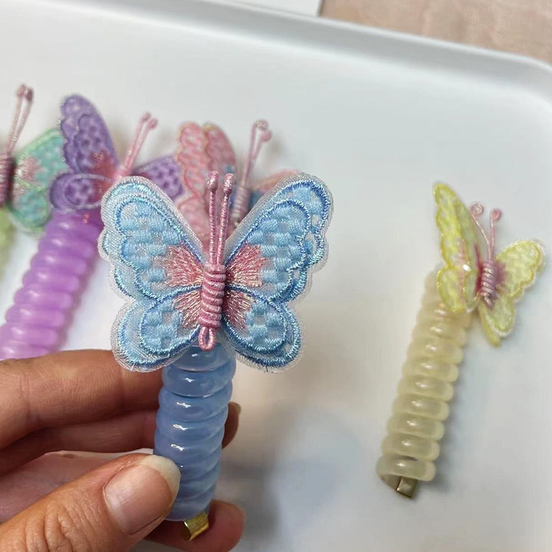 Girls Silicone Telephone Cord Ponytail Hair Rope Sweet Cartoon Butterfly