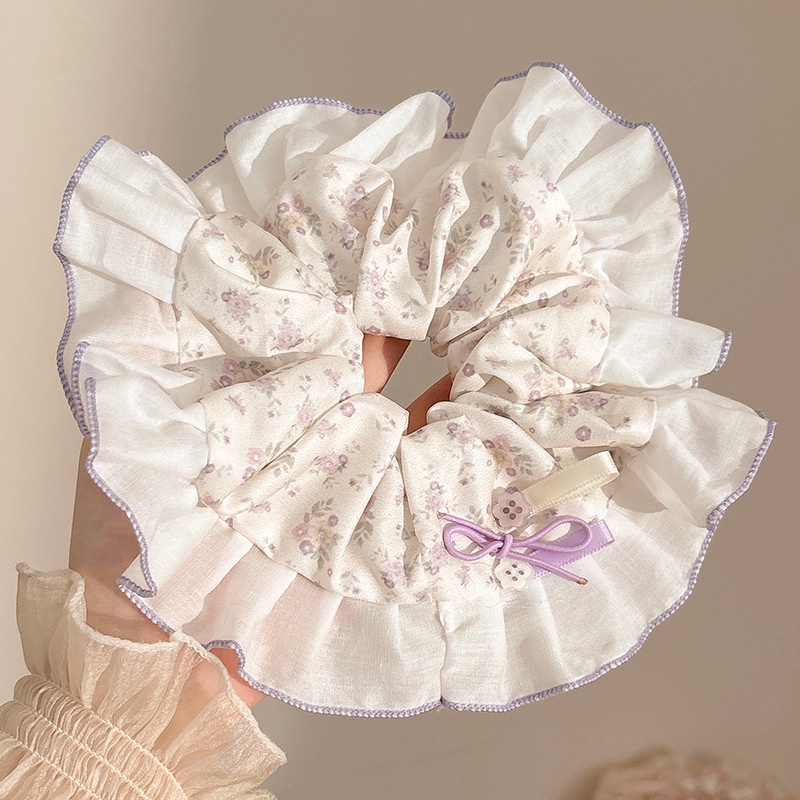 Women's Cloth Lace Scarf Scrunchie Daily Hair Tie Spring Tulip Floral