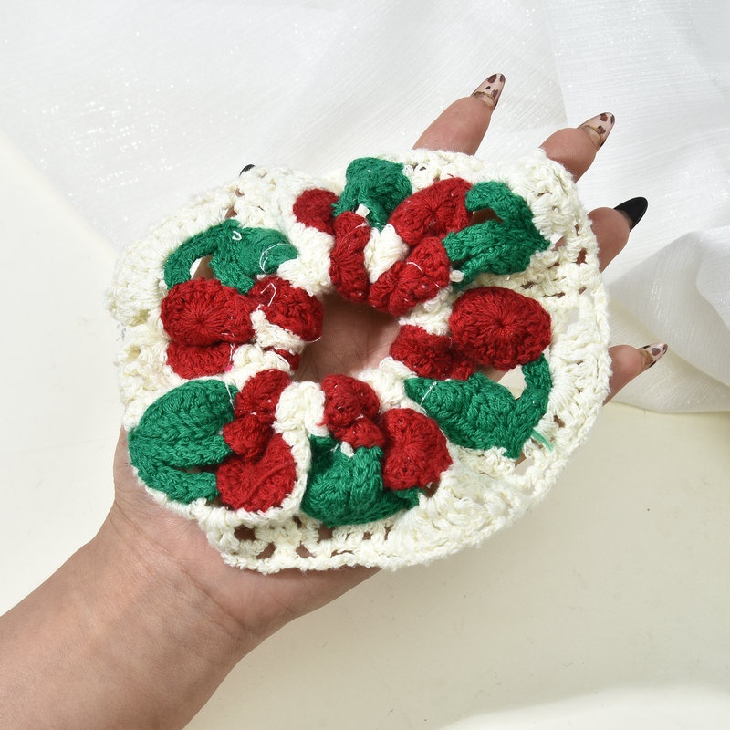 Women's Handmade Knitted Wool Ponytail Hair Tie Floral Butterfly Knot