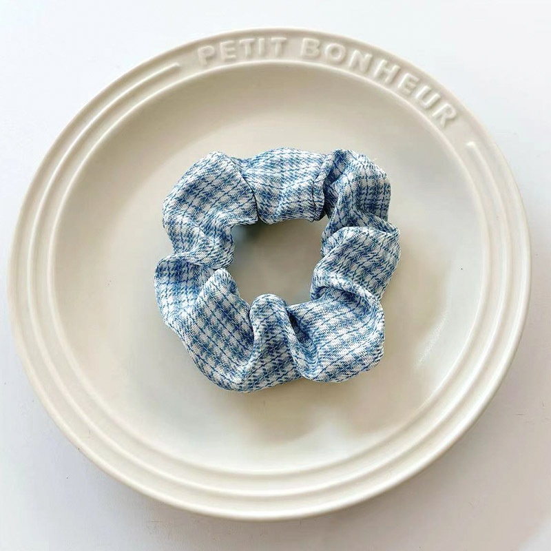 Women's Summer Fabric Scrunchie Pleated Plaid Leopard Hair Tie