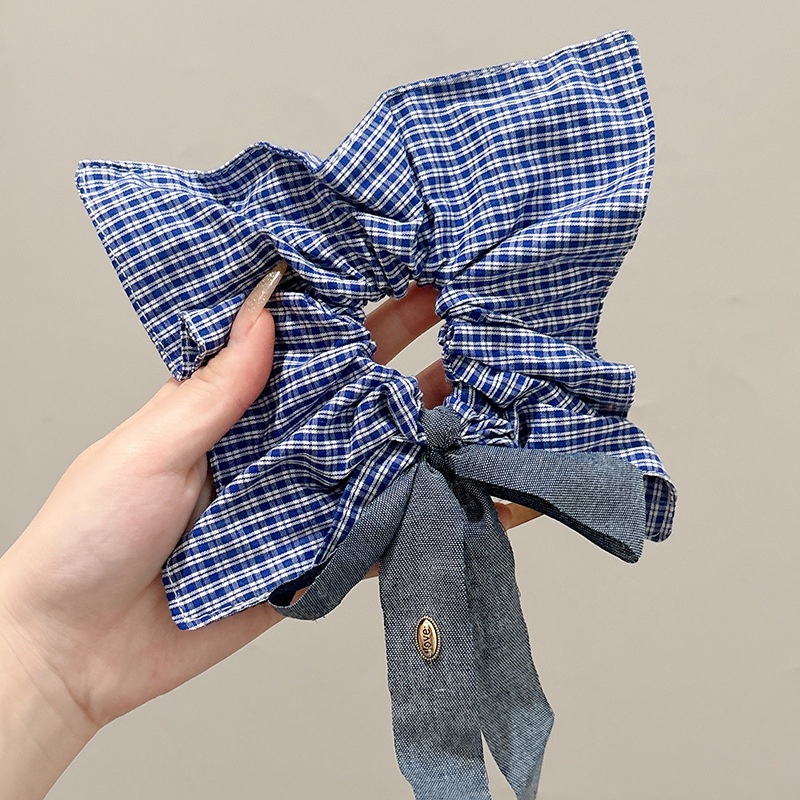 Women's Handmade Spring Ponytail Hair Scrunchie Checkered Fabric