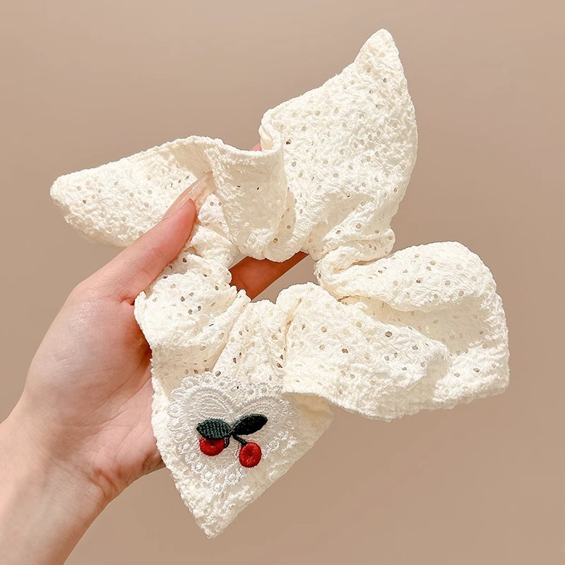 Women Spring Summer Cloth Hair Scrunchie Tie Romantic Polka Dot Lace