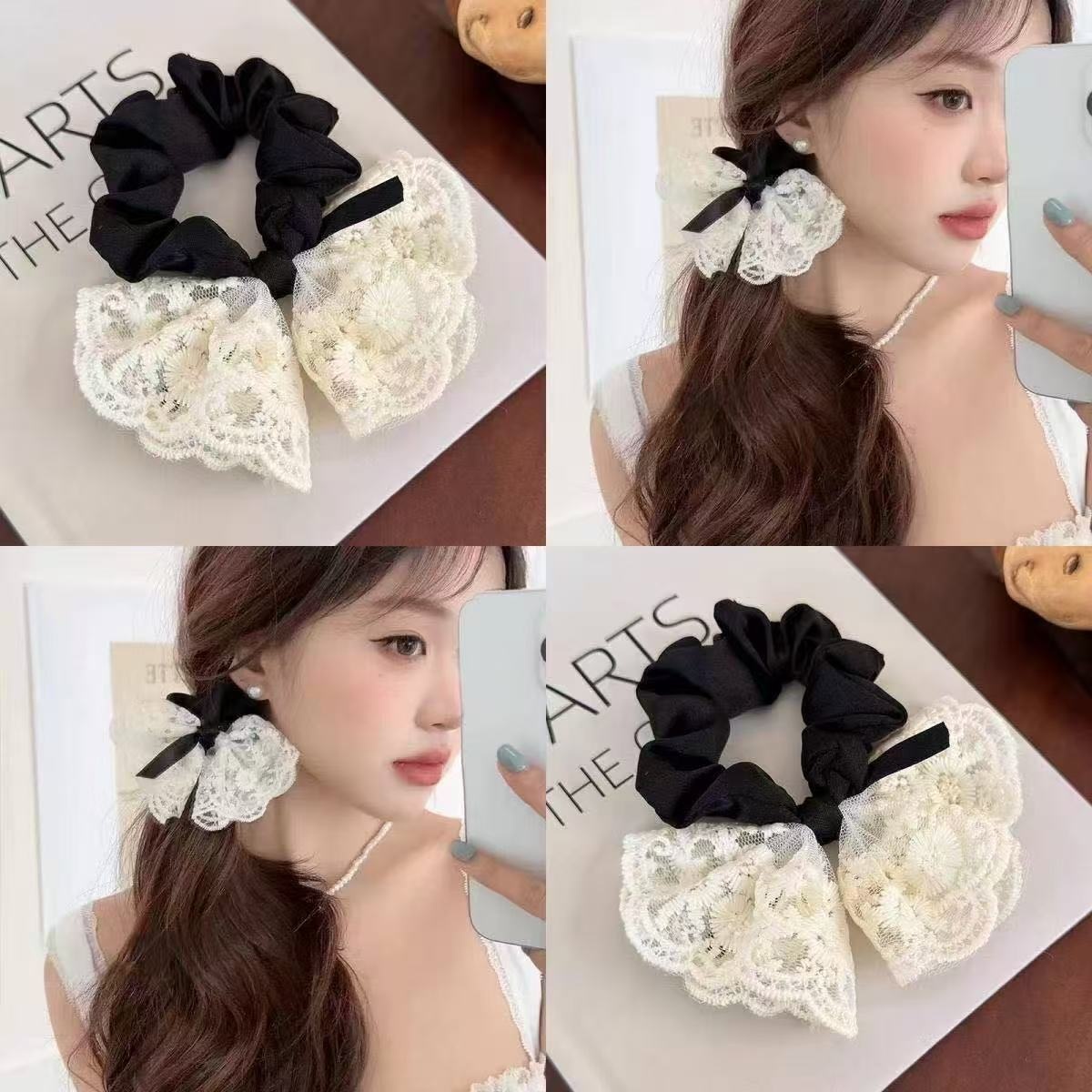Women's Elegant Bow Hair Tie Vintage Lace Embroidered Cloth Elastic Rope