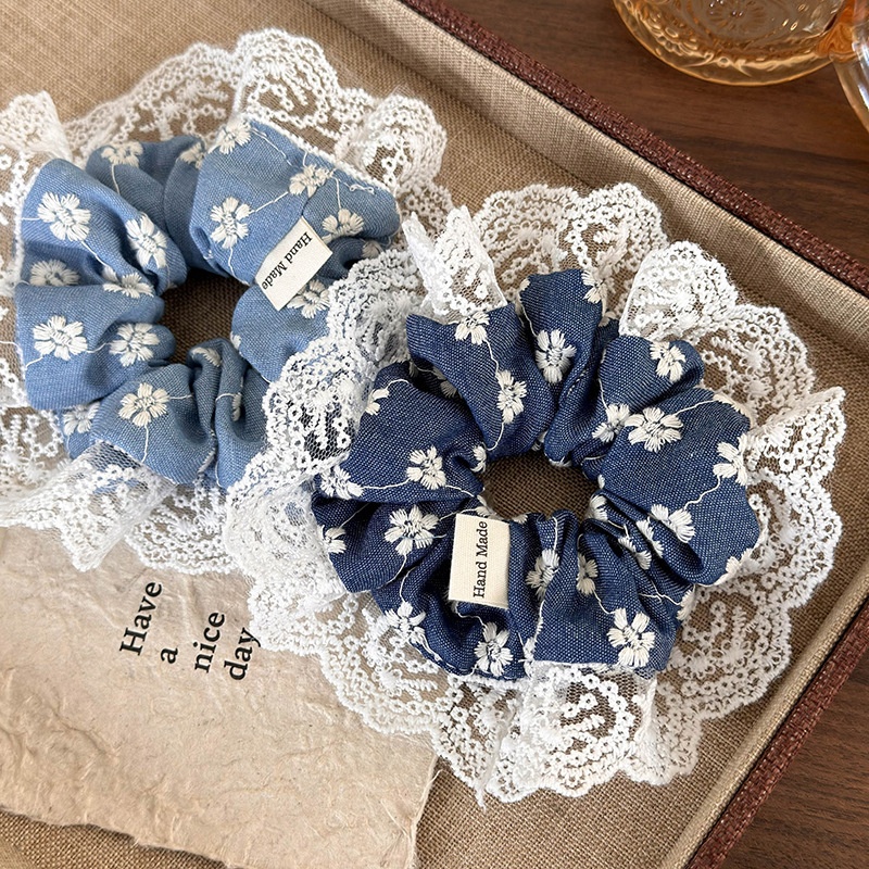 Women's Casual Daily Lace Scrunchie Hair Tie Classic Floral Cloth