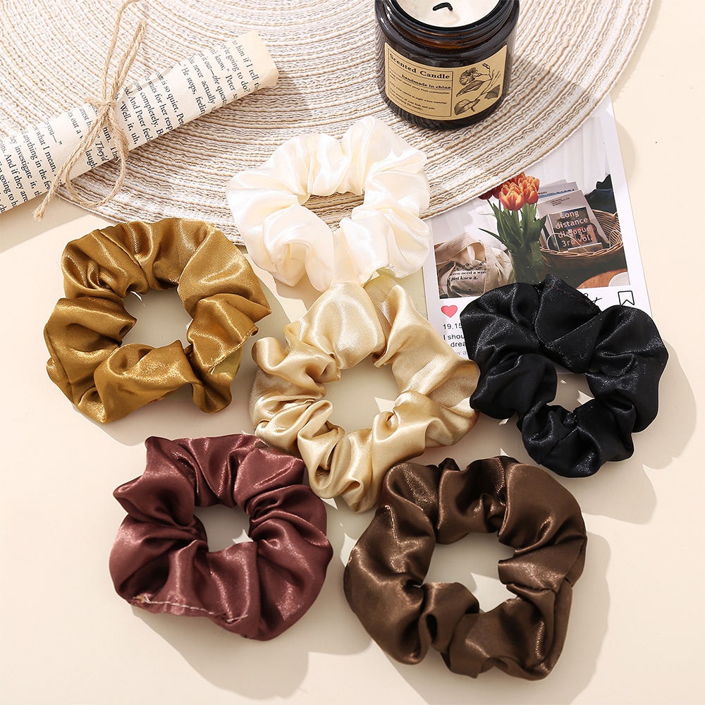 Women Large Silk Satin Scrunchies Retro Solid Color Elastic Hair Ties
