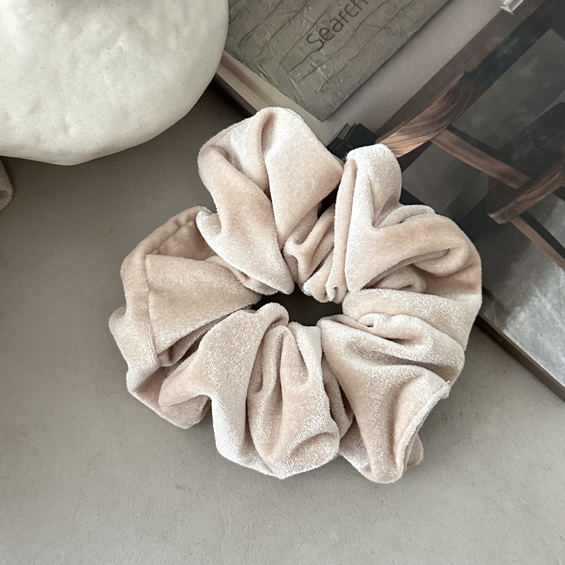 Women Large Velvet Scrunchie Soft Oversized Hair Tie Dark Solid Color