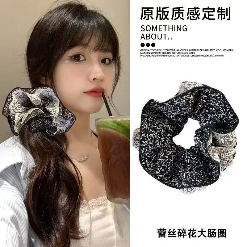 Women's Ballet Lace Hair Scrunchie Blue White Plaid Cherry Print