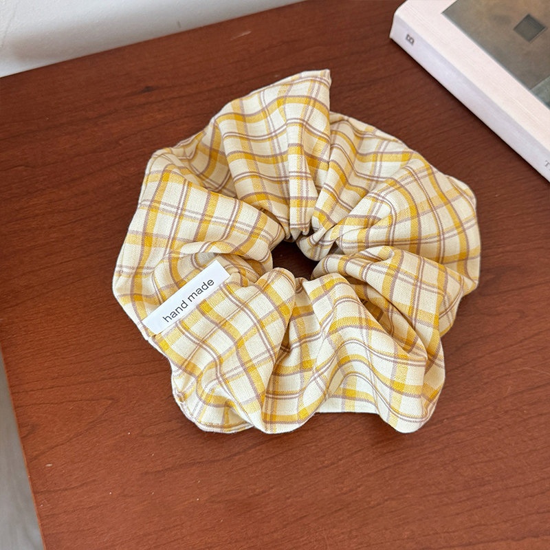 Women's Sweet Satin Hair Tie For Autumn And Winter Yellow Plaid