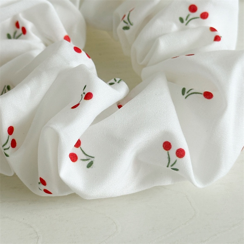 Women's Elegant Chinoiserie Cloth Hair Tie for Casual Holiday Cherry Pattern