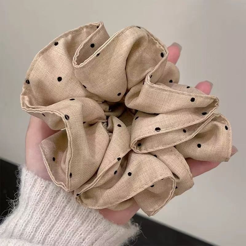 Women's Premium Oversized Lace Scrunchie Cloth Hair Tie Mint Plaid
