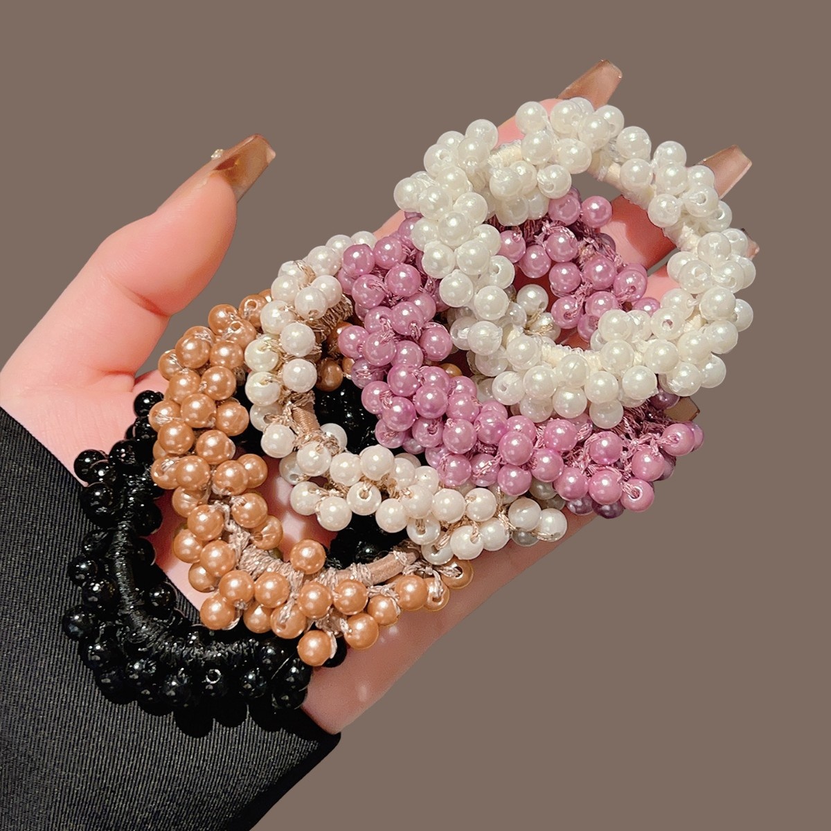 Women's Pearl Beaded Non-Slip Hair Tie For All Seasons Solid Color