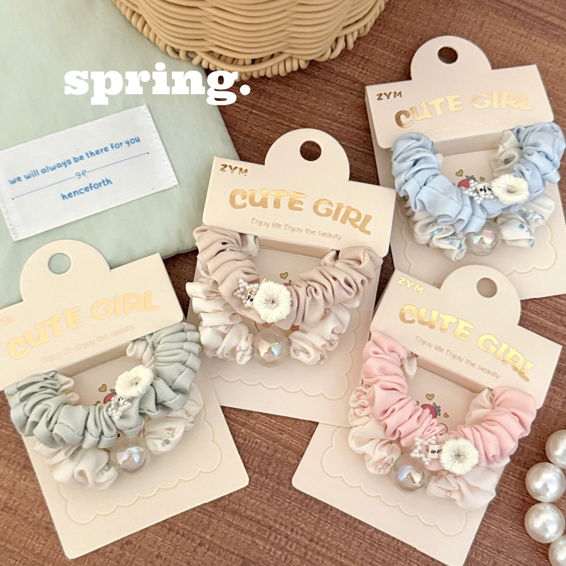 Girls Elastic Fabric Ponytail Holder Hair Bands Sweet Floral Print