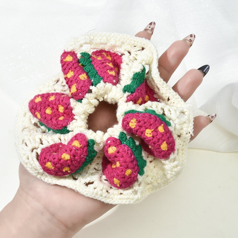Women's Handmade Knitted Wool Ponytail Hair Tie Floral Butterfly Knot