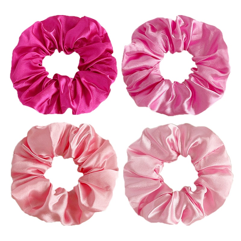 Women's Soft Fabric Ponytail Scrunchie Elastic Hair Tie Solid Pink