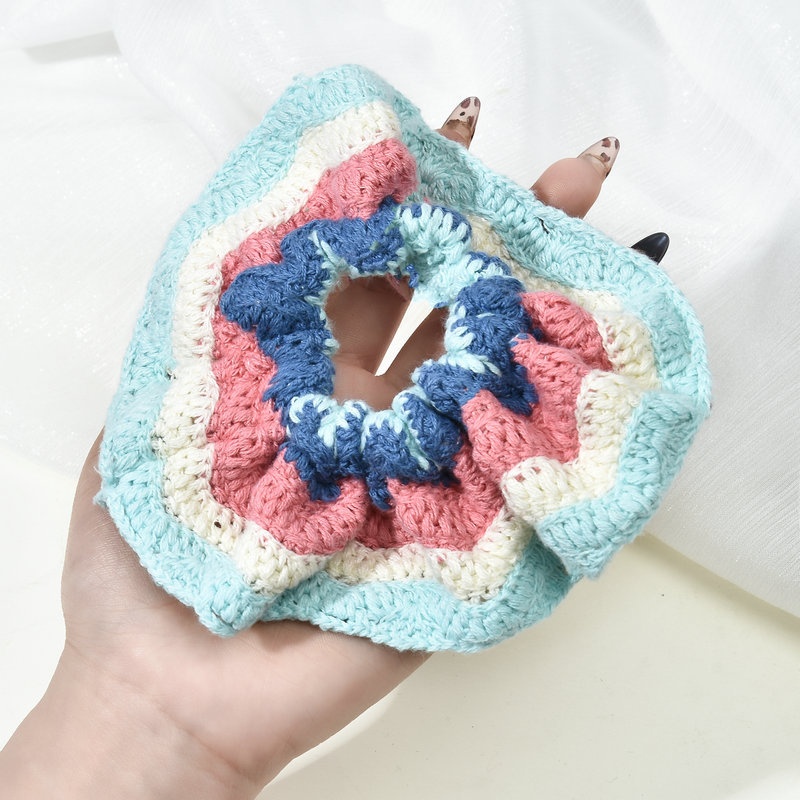 Women's Handmade Knitted Wool Ponytail Hair Tie Floral Butterfly Knot