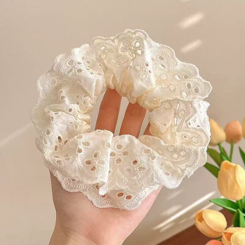 Women's Elegant Bow Hair Tie Vintage Lace Embroidered Cloth Elastic Rope
