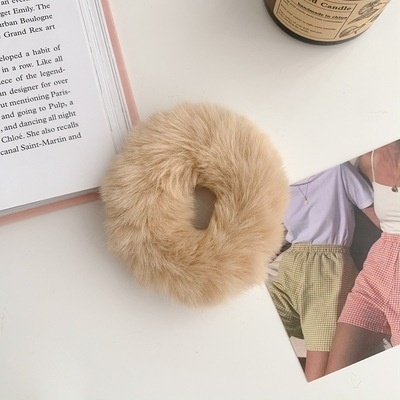 Women's Cute Plush Donut Hair Ties Winter Rabbit Fur Scrunchies Solid Color